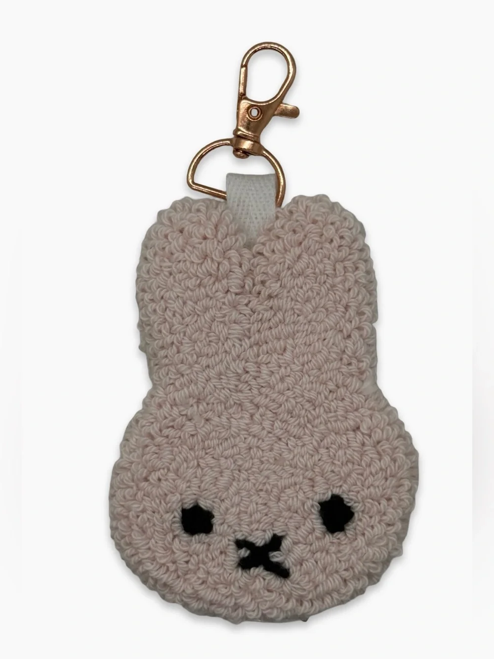 Handmade Punch Needle Tufted Bunny Bag Charm Keychain w/ Mirror -Light Pink